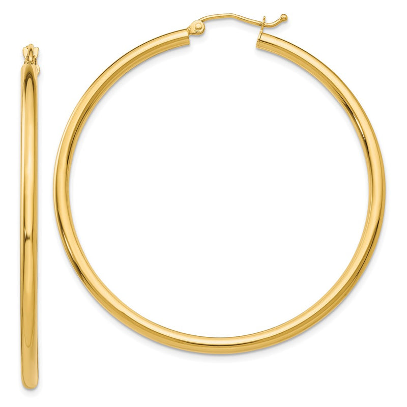 14K Yellow Gold Polished 2.5mm Lightweight Tube Hoop Earrings