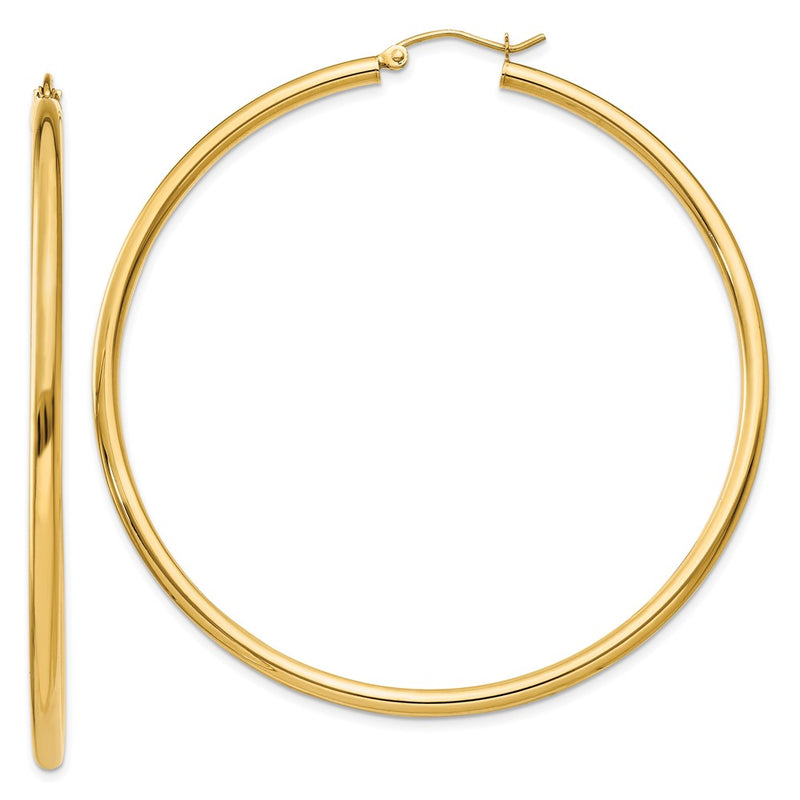14K Yellow Gold Polished 2.5mm Tube Hoop Earrings