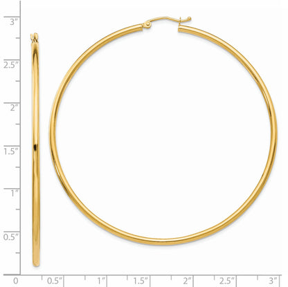 14K Yellow Gold Polished 2.5mm Tube Hoop Earrings