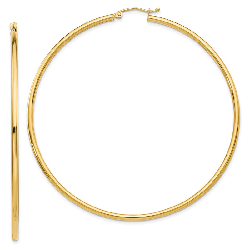 14K Yellow Gold Polished 2.5mm Lightweight Tube Hoop Earrings