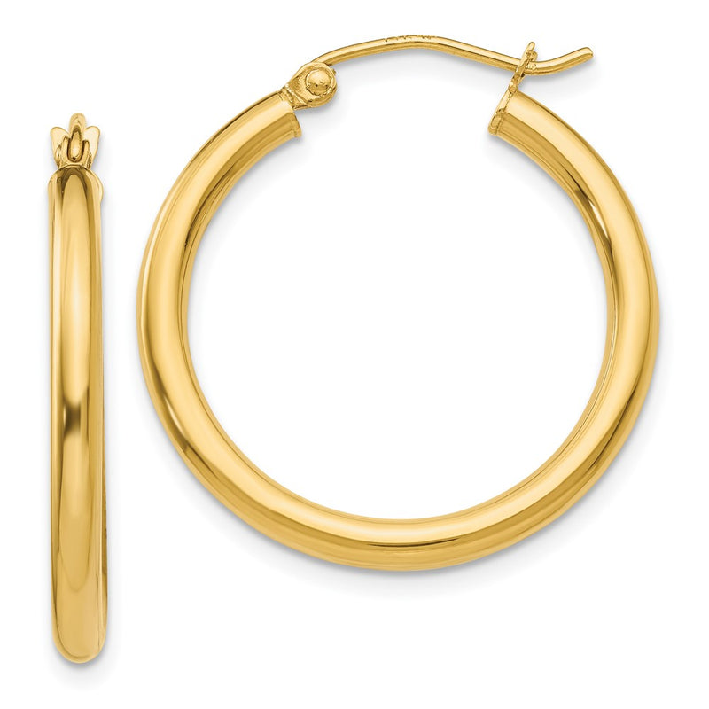 14K Yellow Gold Polished 2.5mm Lightweight Tube Hoop Earrings
