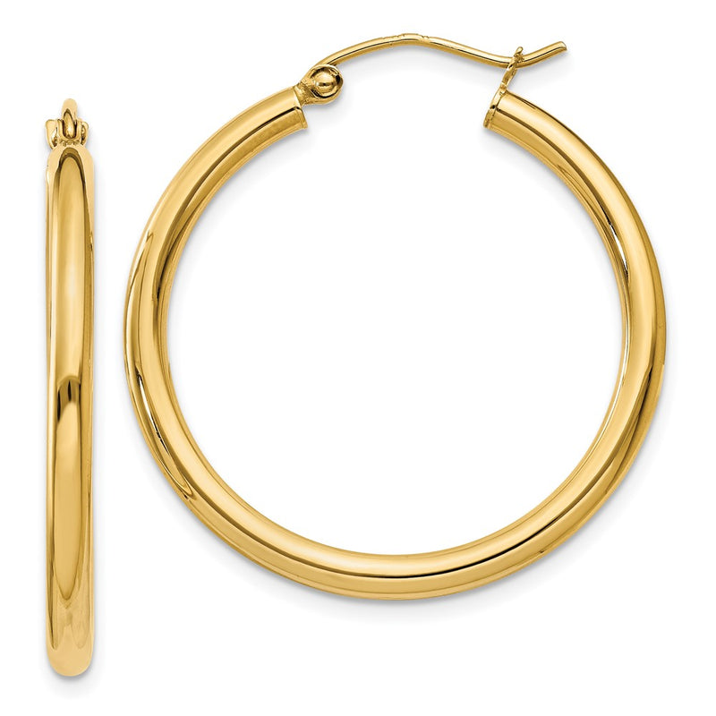 14K Yellow Gold Polished 2.5mm Lightweight Tube Hoop Earrings