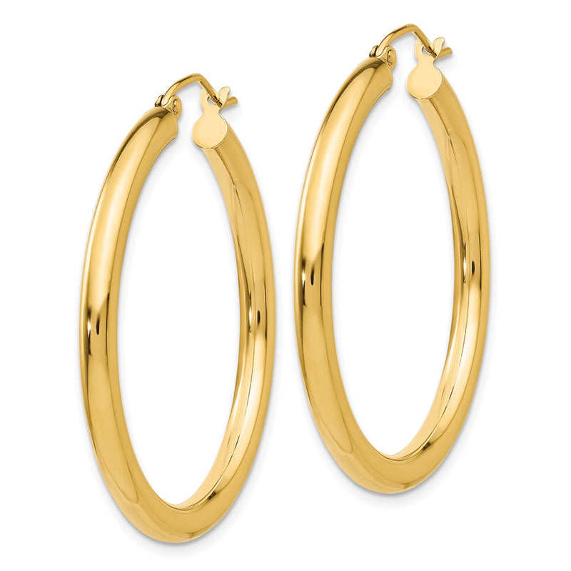 14K Yellow Gold Polished 3mm Tube Hoop Earrings