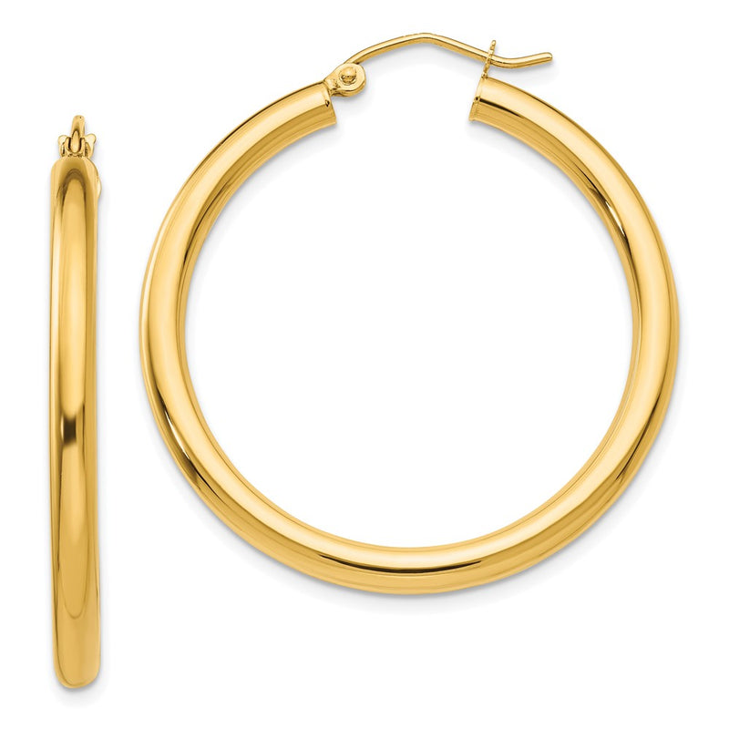 14K Yellow Gold Polished 3mm Tube Hoop Earrings
