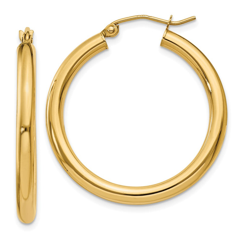 14K Yellow Gold Polished 3mm Tube Hoop Earrings