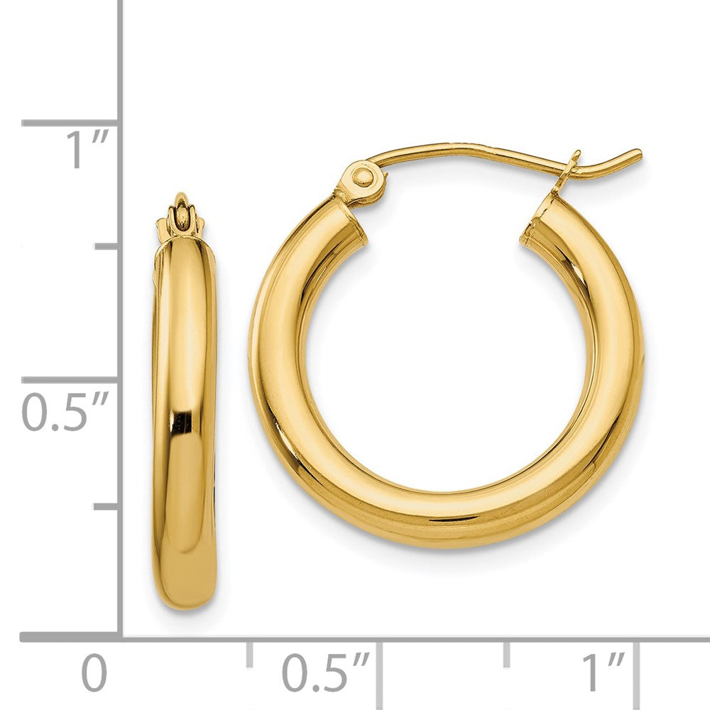 14K Yellow Gold Polished 3mm Lightweight Tube Hoop Earrings