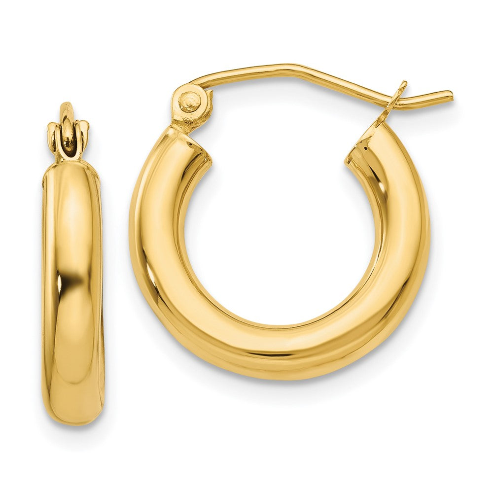 14K Yellow Gold Polished 3mm Tube Hoop Earrings