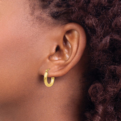 14K Yellow Gold Polished 3mm Lightweight Tube Hoop Earrings