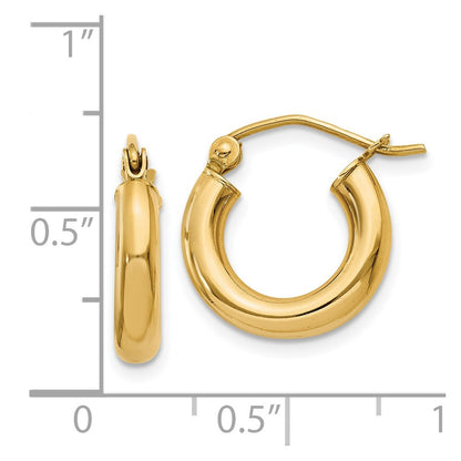 14K Yellow Gold Polished 3mm Tube Hoop Earrings