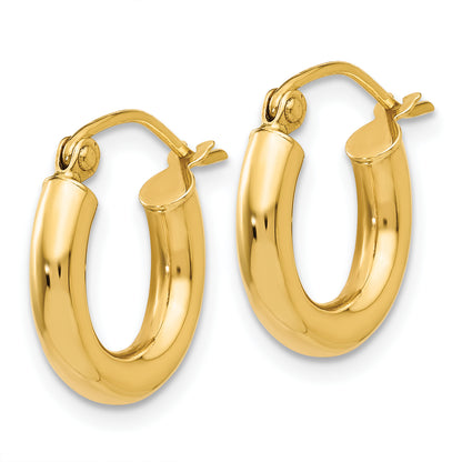 14K Yellow Gold Polished 3mm Lightweight Tube Hoop Earrings