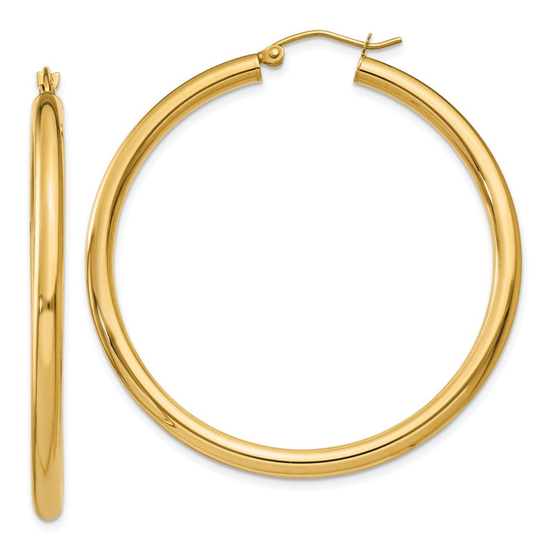 14K Yellow Gold Polished 3mm Lightweight Tube Hoop Earrings