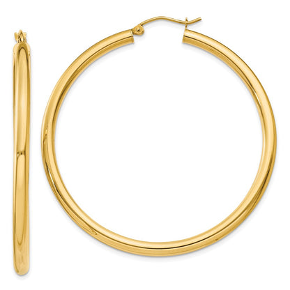 14K Yellow Gold Polished 3mm Tube Hoop Earrings