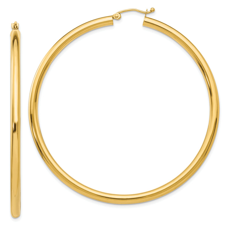 14K Yellow Gold Polished 3mm Tube Hoop Earrings