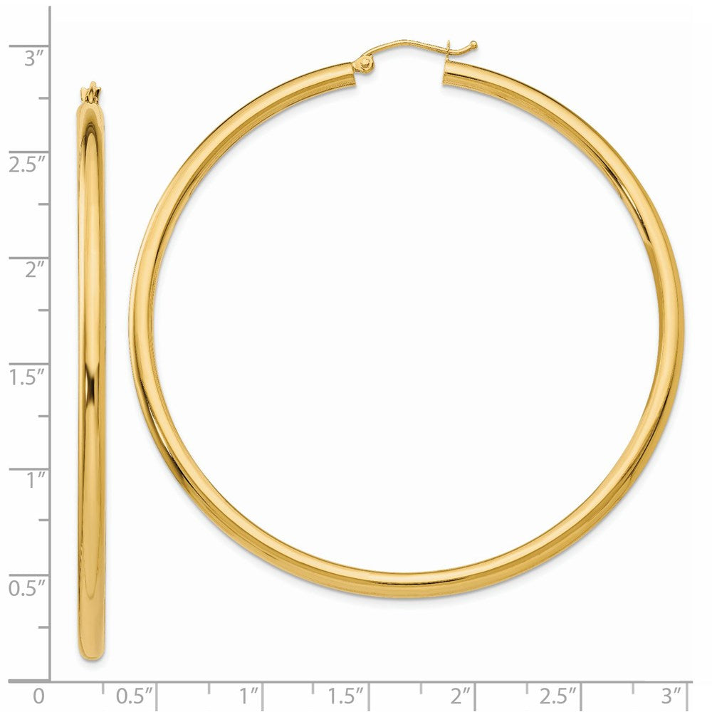 14K Yellow Gold Polished 3mm Tube Hoop Earrings