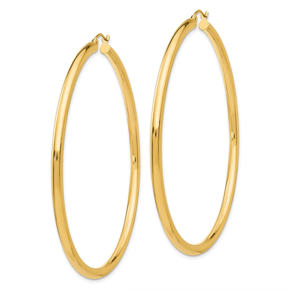 14K Yellow Gold Polished 3mm Lightweight Tube Hoop Earrings