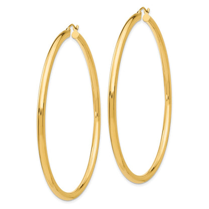 14K Yellow Gold Polished 3mm Lightweight Tube Hoop Earrings