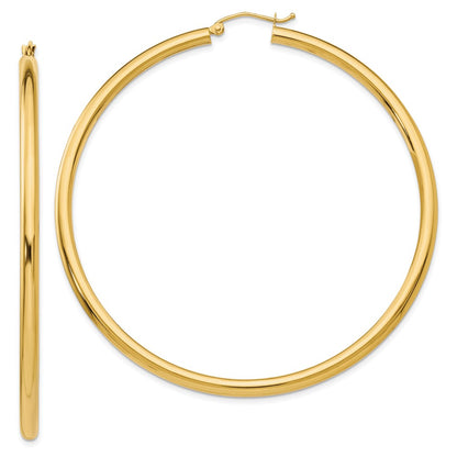 14K Yellow Gold Polished 3mm Lightweight Tube Hoop Earrings