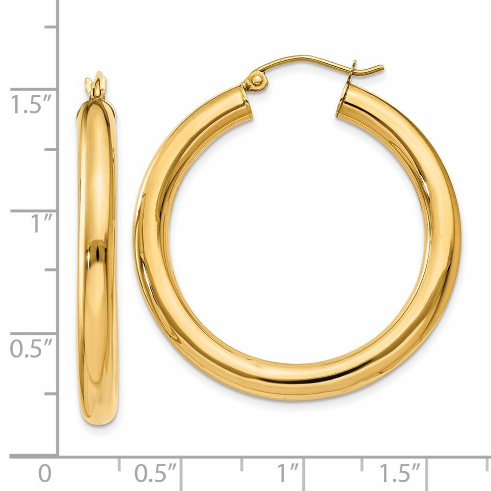 14K Yellow Gold Polished 4mm Lightweight Tube Hoop Earrings