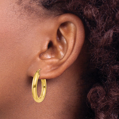 14K Yellow Gold Polished 4mm Tube Hoop Earrings