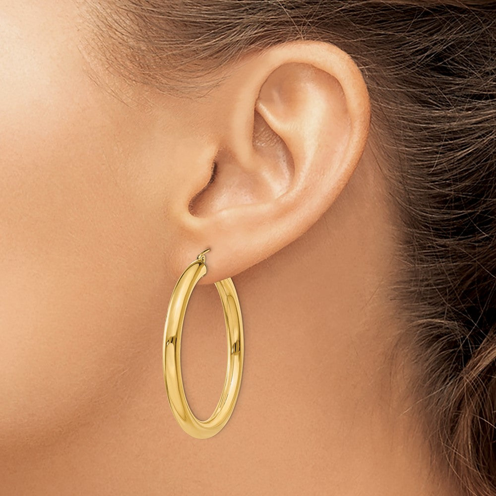 14K Yellow Gold Polished 4mm Tube Hoop Earrings