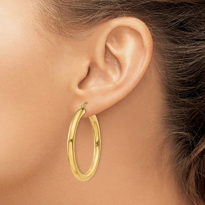 14K Yellow Gold Polished 4mm Tube Hoop Earrings
