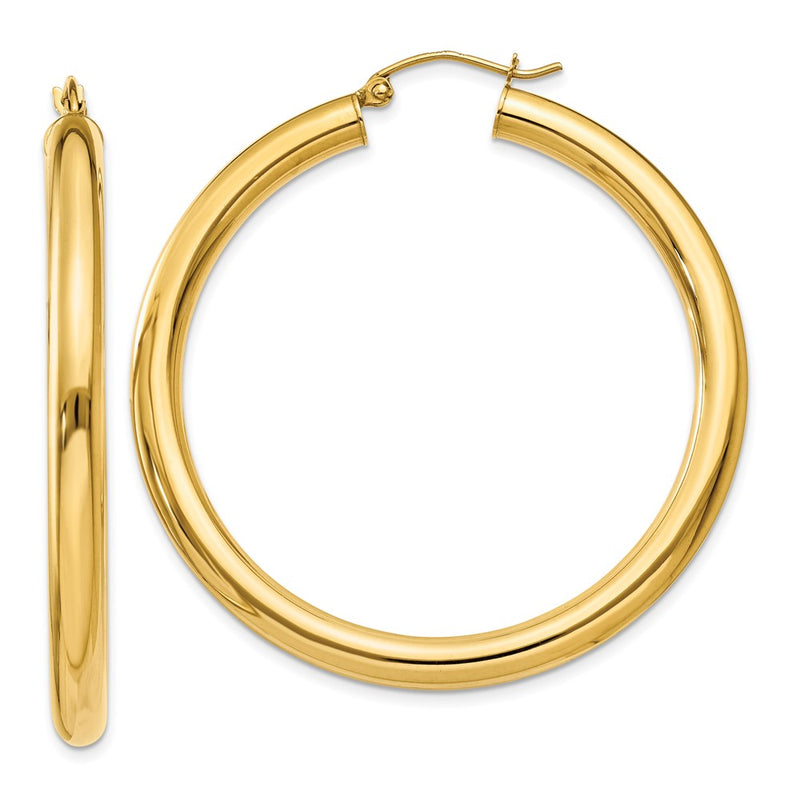 14K Yellow Gold Polished 4mm Lightweight Tube Hoop Earrings