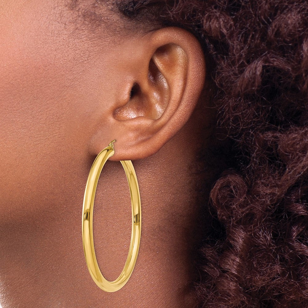 14K Yellow Gold Polished 4mm Lightweight Tube Hoop Earrings