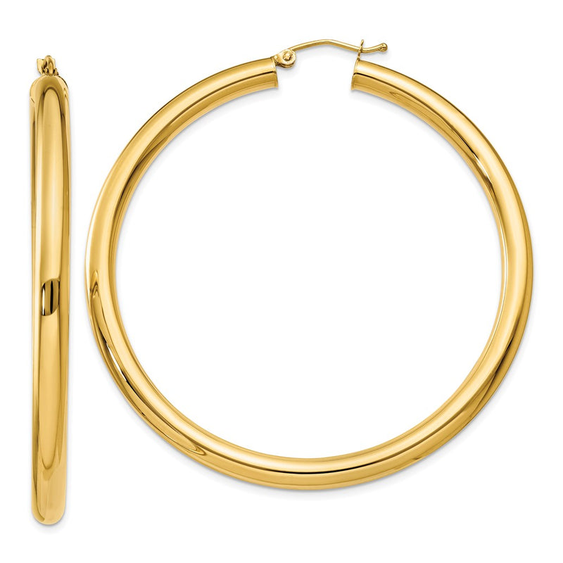 14K Yellow Gold Polished 4mm Lightweight Tube Hoop Earrings