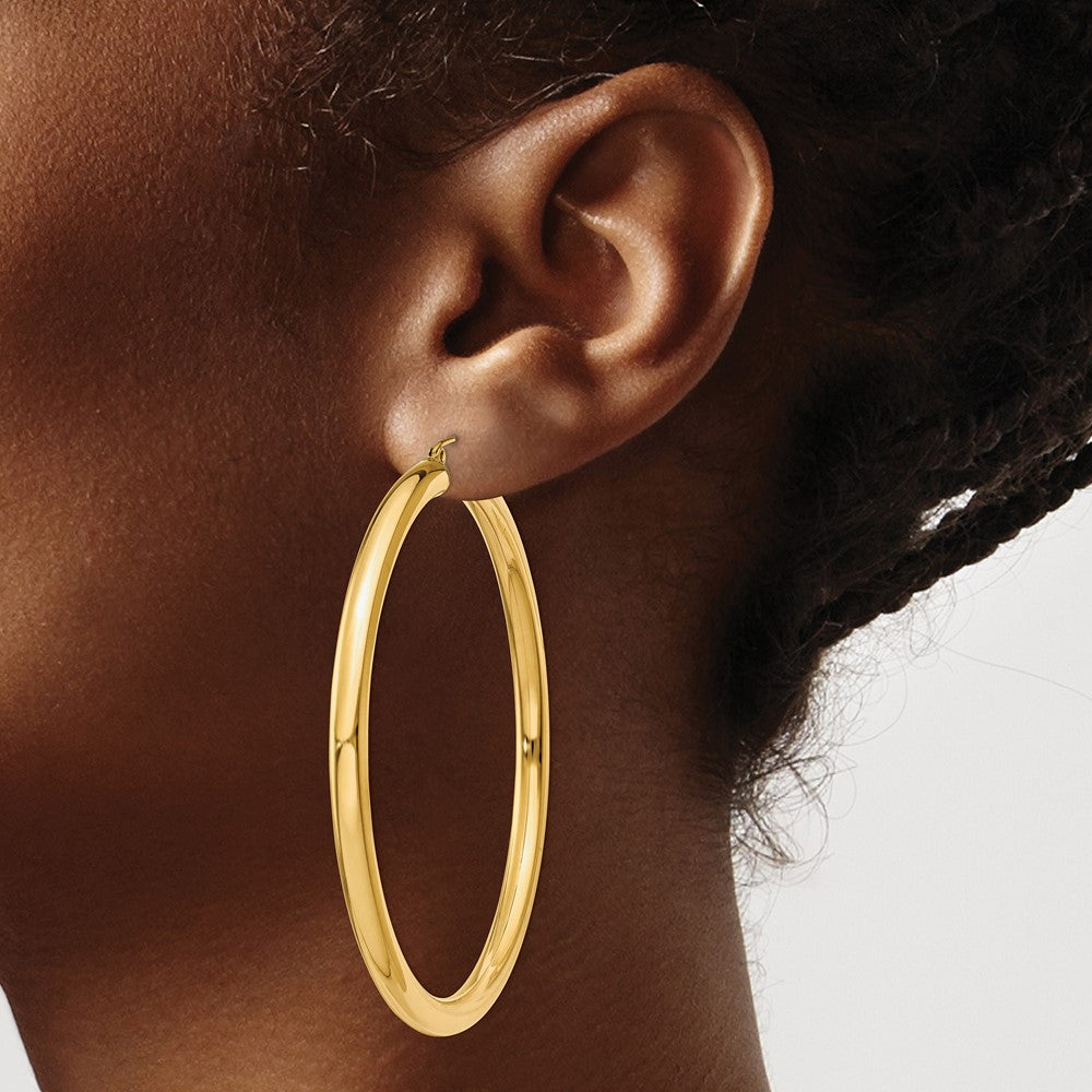 14K Yellow Gold Polished 4mm Tube Hoop Earrings