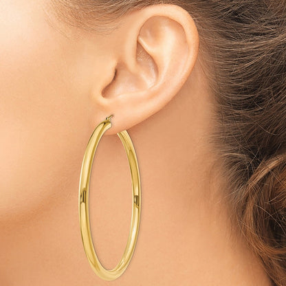 14K Yellow Gold Polished 4mm Lightweight Tube Hoop Earrings