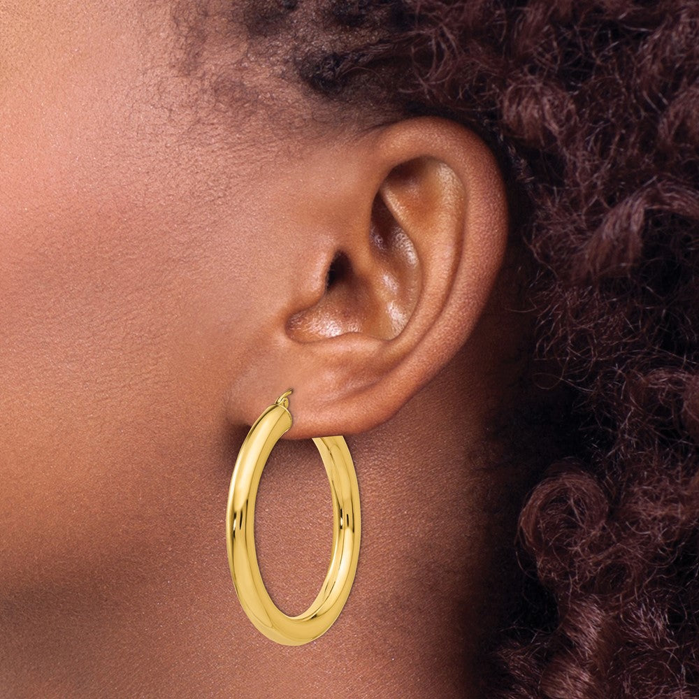 14K Yellow Gold Polished 5mm Tube Hoop Earrings