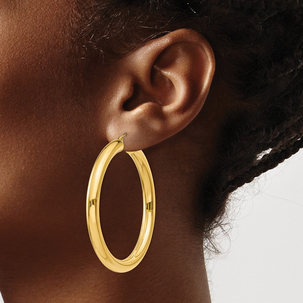 14K Yellow Gold Polished 5mm Lightweight Hoop Earrings