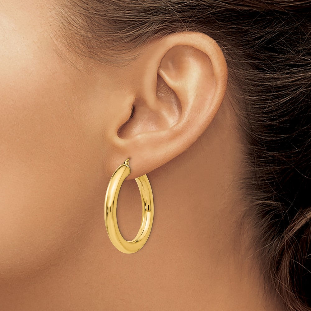 14K Yellow Gold Polished 5mm Lightweight Hoop Earrings
