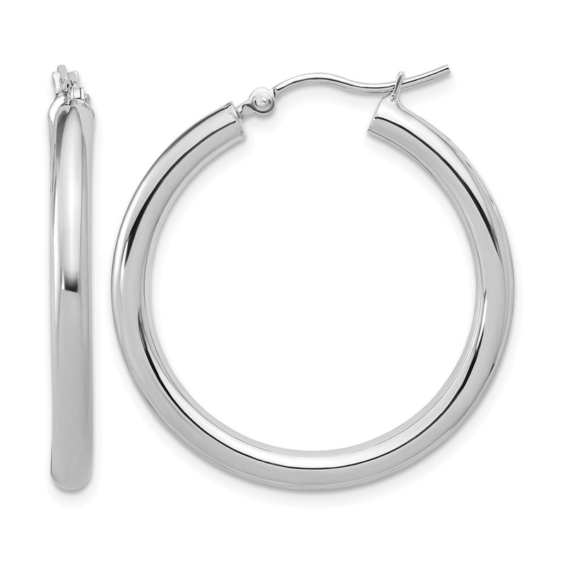 10K White Gold Polished Hinged Hoop Earrings