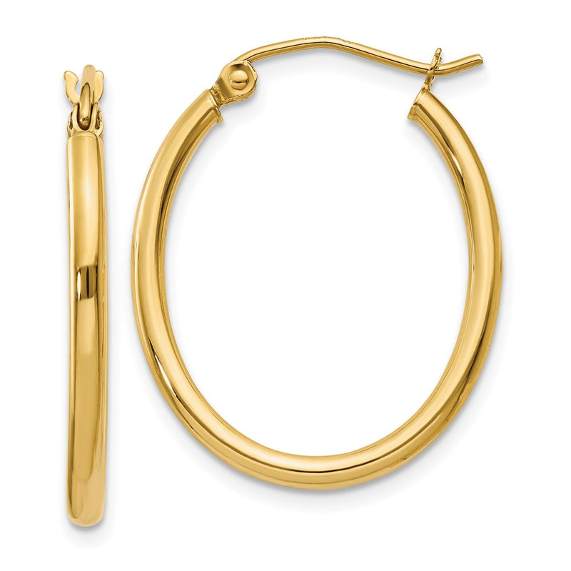 14K Yellow Gold Oval Polished Hoop Earring