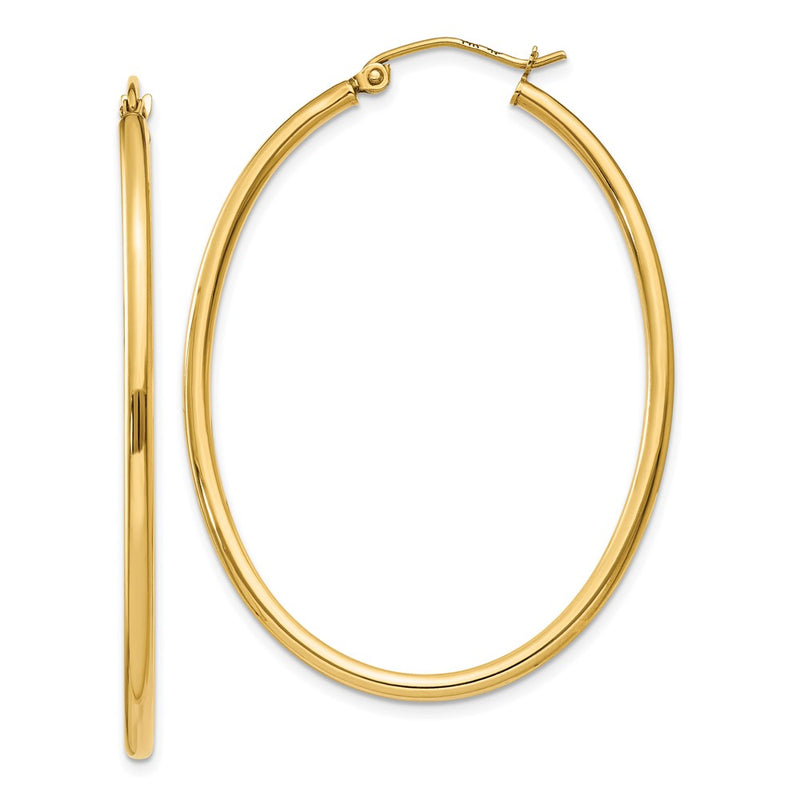 14K Yellow Gold Oval Polished Hoop Earring