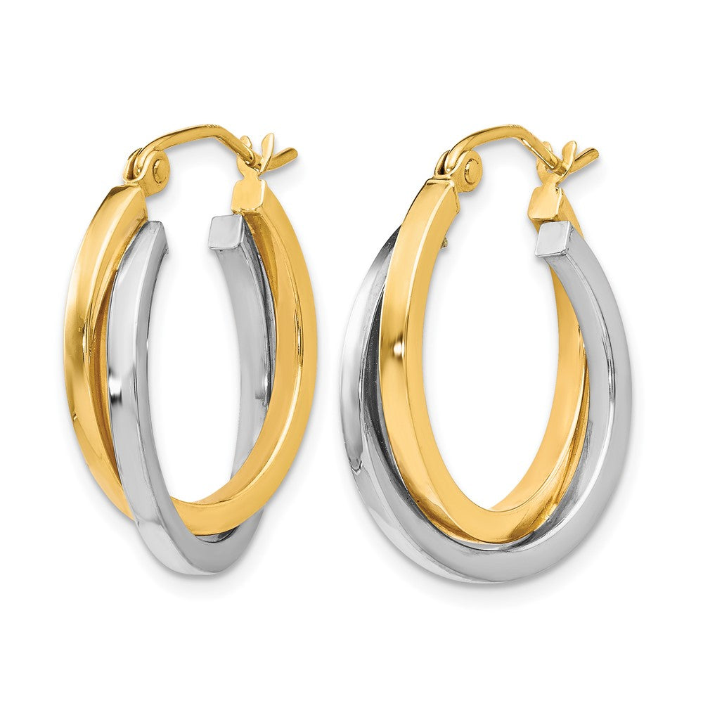 10K Two-Tone Polished Hinged Hoop Earrings