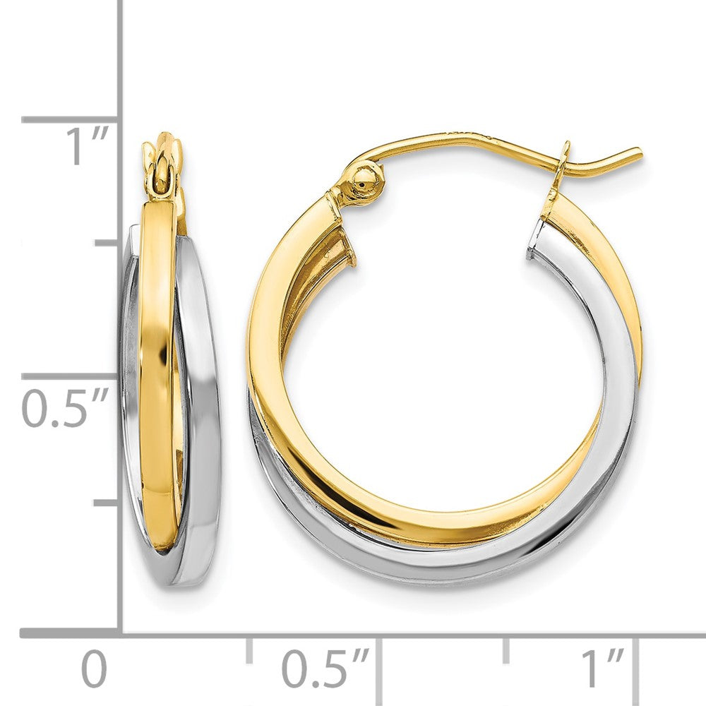 10K Two-Tone Polished Hinged Hoop Earrings