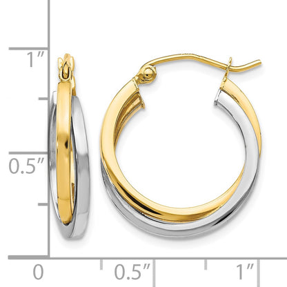 10K Two-Tone Polished Hinged Hoop Earrings