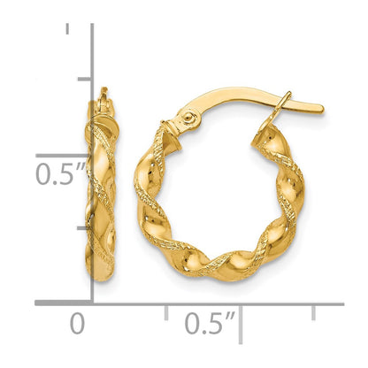 10K Yellow Gold Polished And Textured Twisted Hinged Hoop Earrings