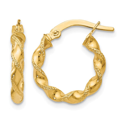 10K Yellow Gold Polished And Textured Twisted Hinged Hoop Earrings