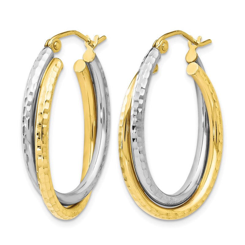 10K Two-Tone Textured Hinged Hoop Earrings