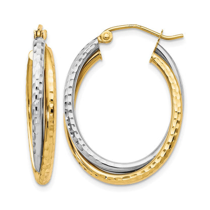 10K Two-Tone Textured Hinged Hoop Earrings