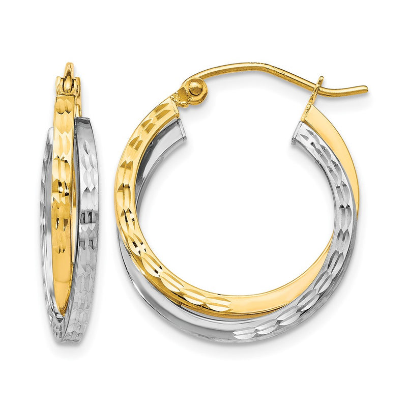10K Two-Tone Textured Hinged Hoop Earrings