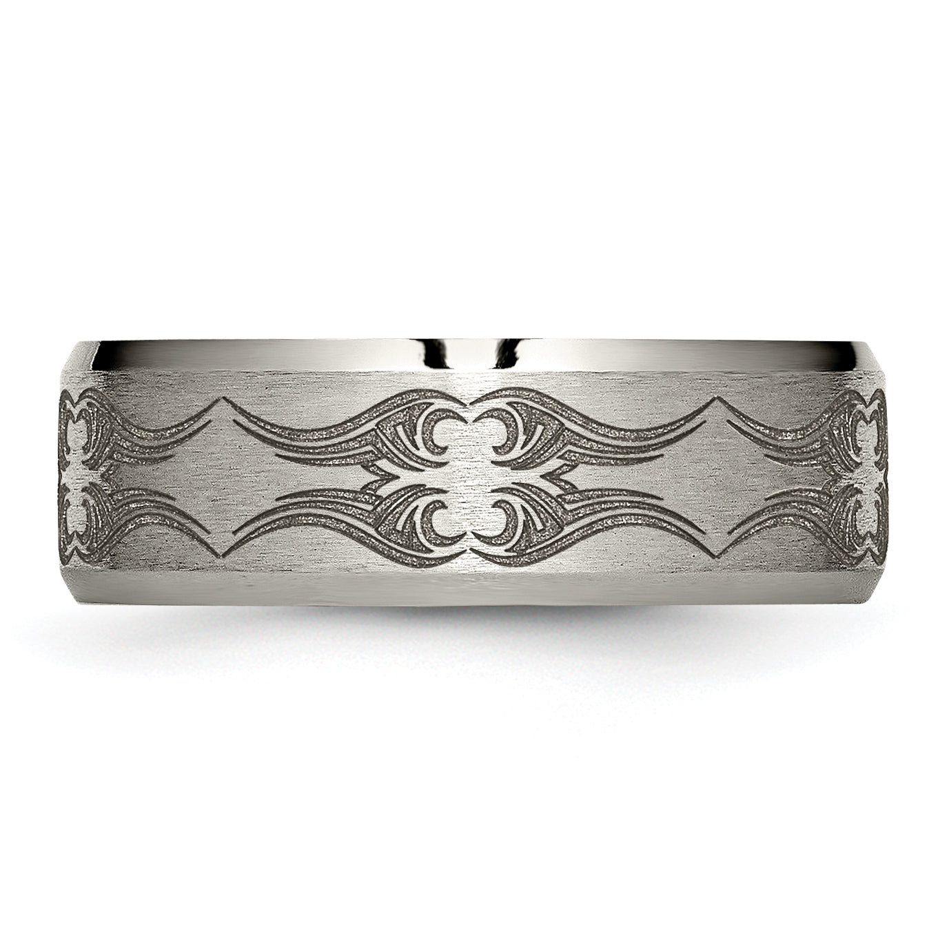Titanium Brushed & Polished Laser Design 8mm Beveled Edge Band (Size 12.5 Only)
