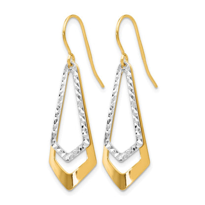 10K Two Tone D/C Shepherd Hook Dangle Earrings