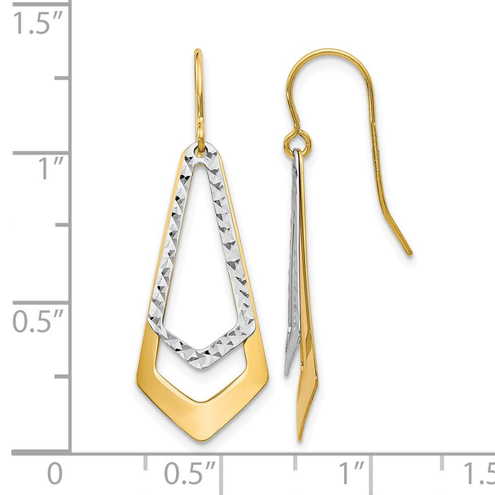10K Two Tone D/C Shepherd Hook Dangle Earrings