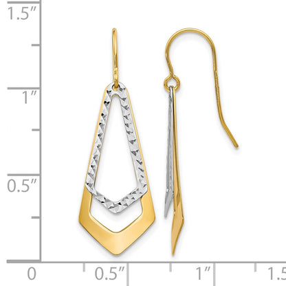10K Two Tone D/C Shepherd Hook Dangle Earrings
