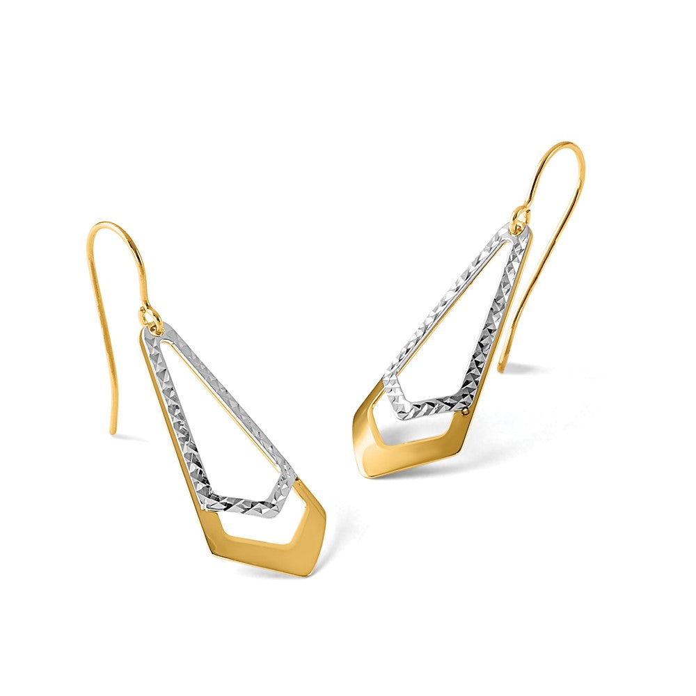 10K Two Tone D/C Shepherd Hook Dangle Earrings