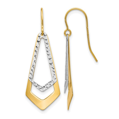 10K Two Tone D/C Shepherd Hook Dangle Earrings